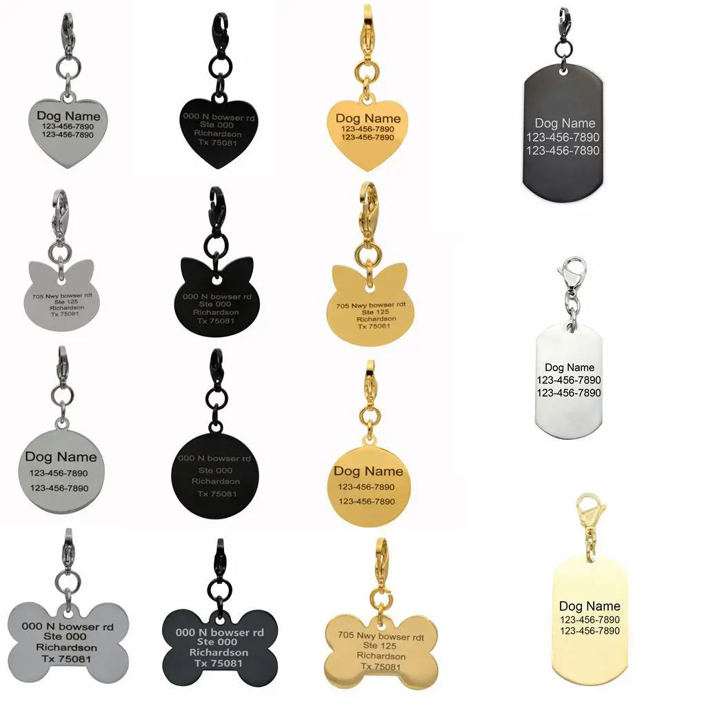 Customized Cute DIY Personalized Gift Stainless Steel Metal Gold Blank Pet ID Number Dog Name Tag for Dog Pet