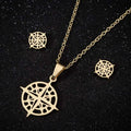 Wholesale 18K Gold Silver Stainless Steel Necklace Earring Compass Pendant Jewelry Set for Women