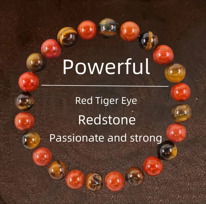 Hot Selling Natural Stone Crystal Bracelet Powerful Redstone Tiger Eye Bracelet for Men and Women