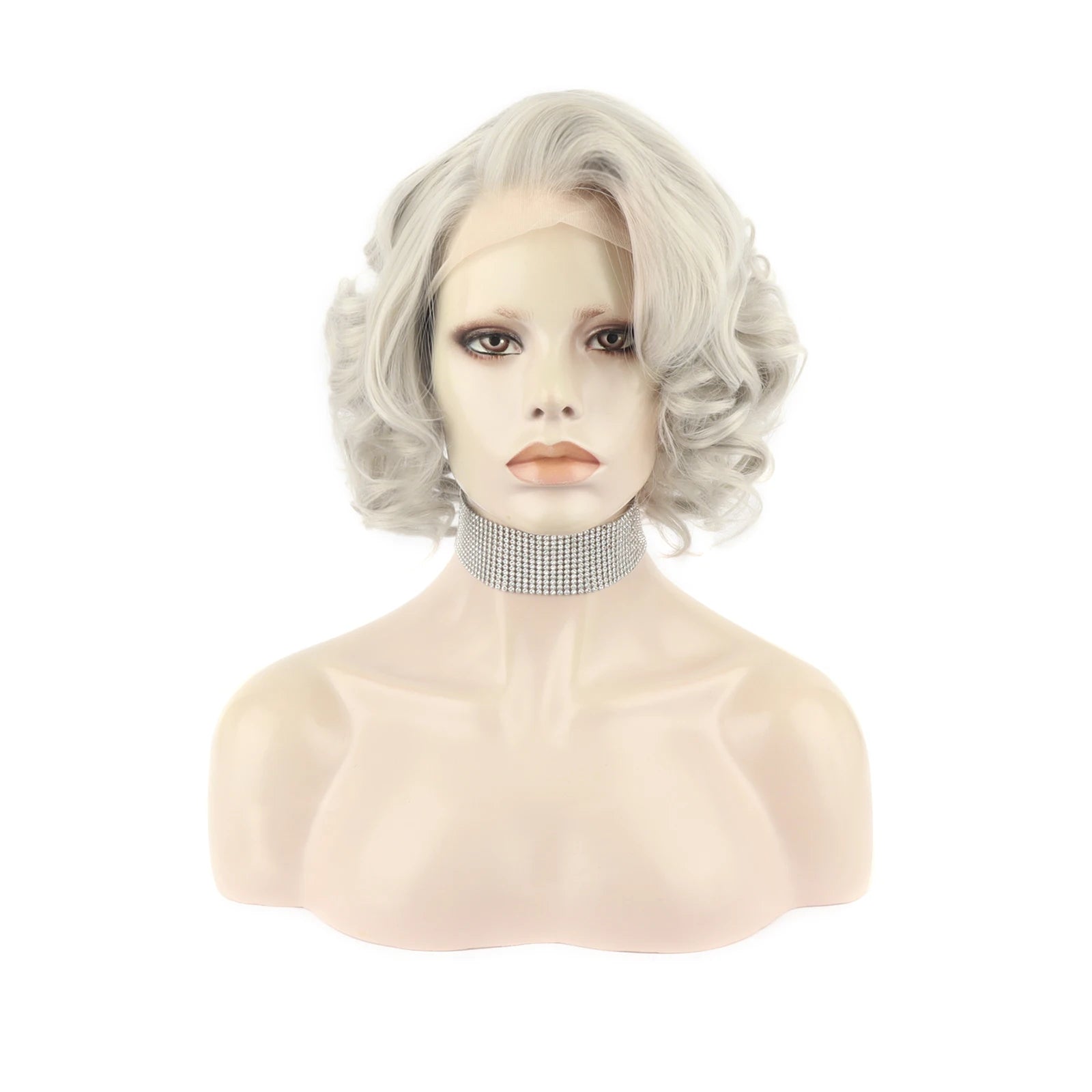 Celebrity 12inch Short Style Grey T4503/1001 Color Synthetic Hair Wigs Matte Heat Resistant Fiber Same Human Hair Lace Front Wig