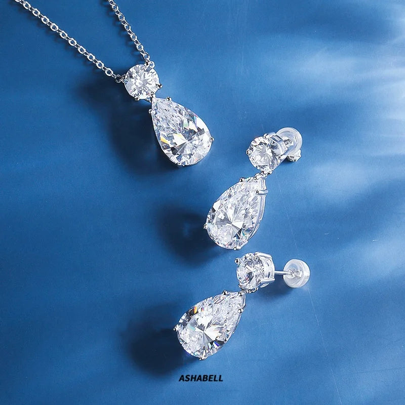 Wholesale Bride Wedding Jewelry Set Droplet Shaped Ice Cut Zircon Water Diamond Women Jewelry Set