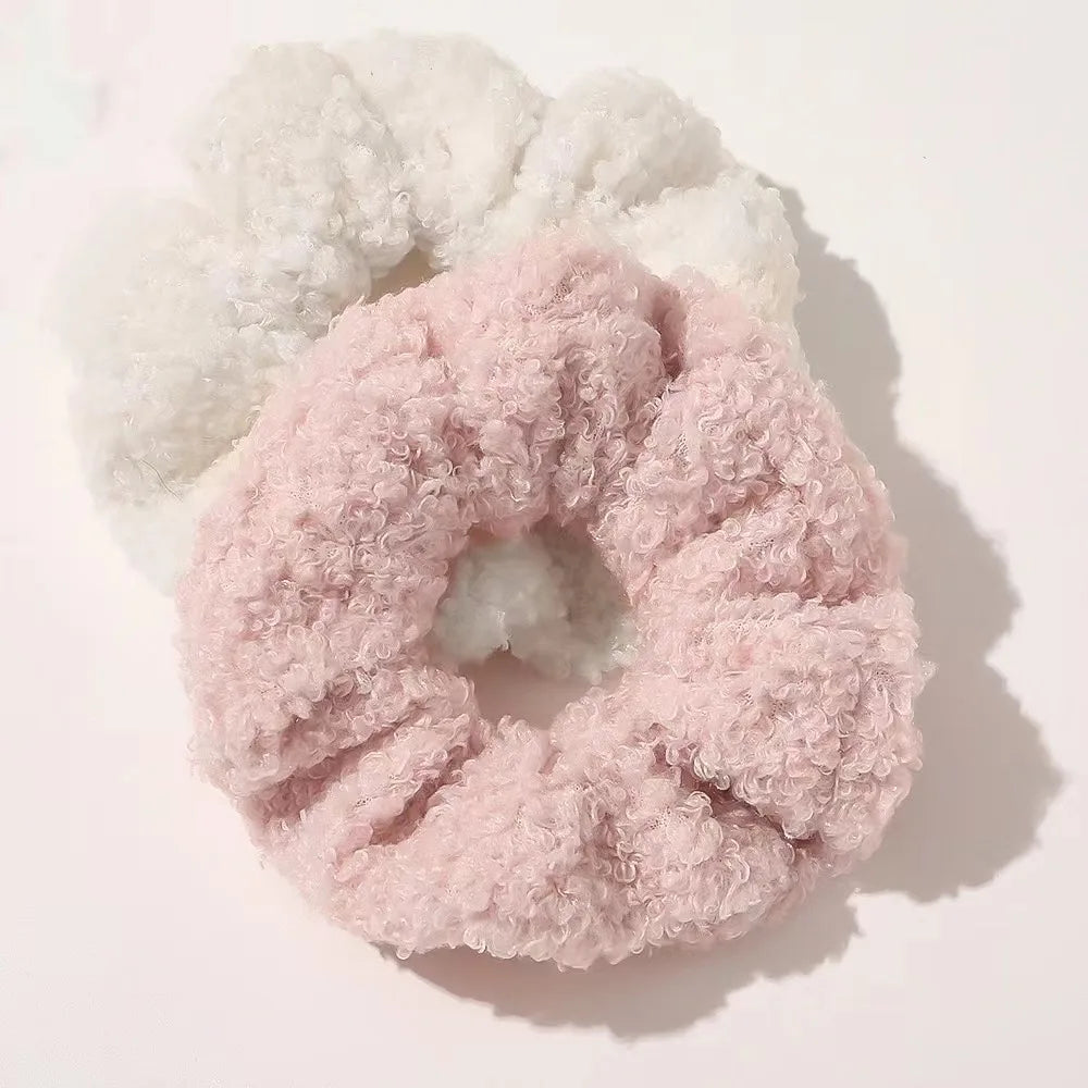 Wholesale Soft Plush Ponytail Holder Curly Teddy Fleece Furry Fur  Hair Ties Autumn Winter Fuzzy Sherpa Fluffy Scrunchies