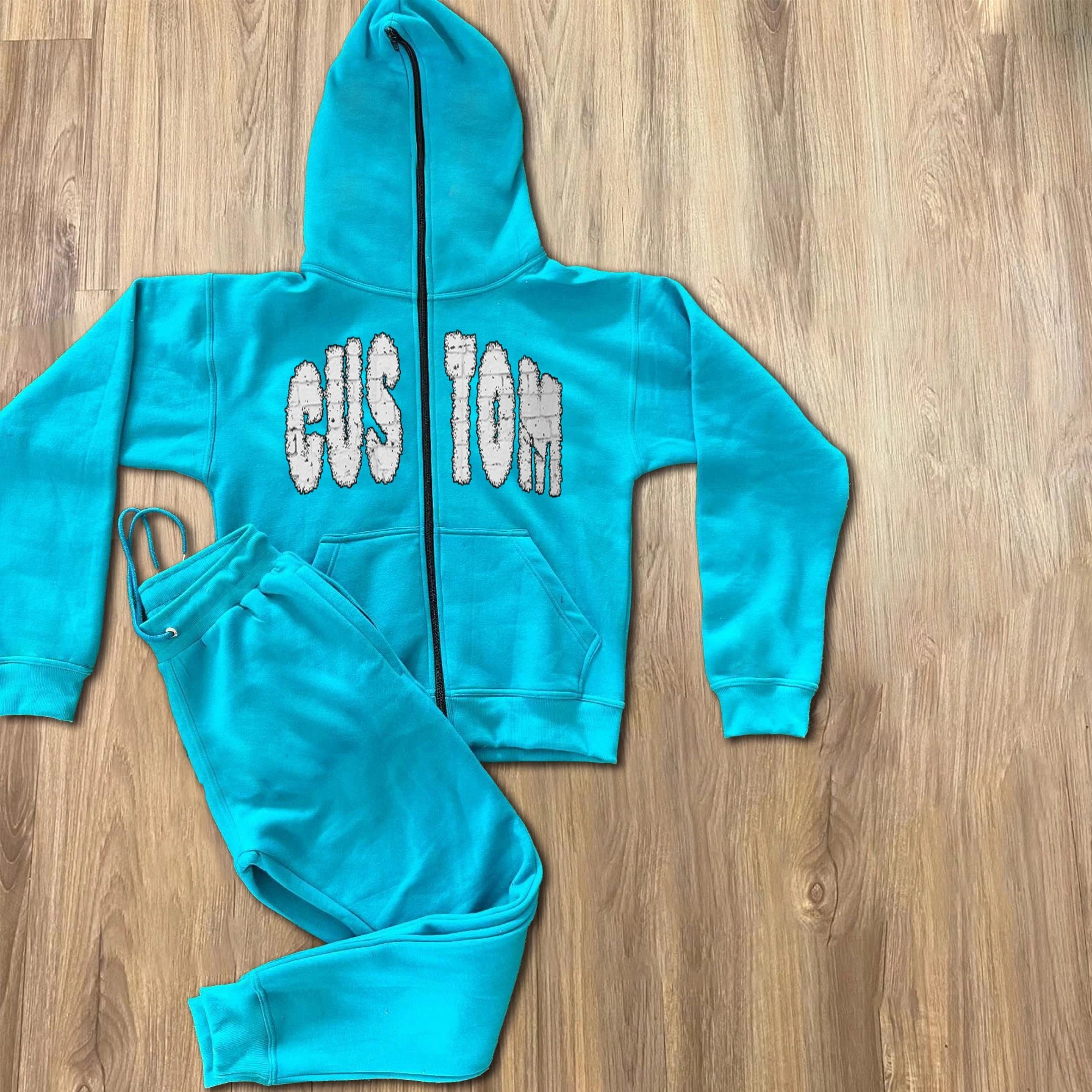 Manufacturer Custom Rhinestone Hoodie Full Zip up Sweatpants and Zipper Hoodie Sets for Men