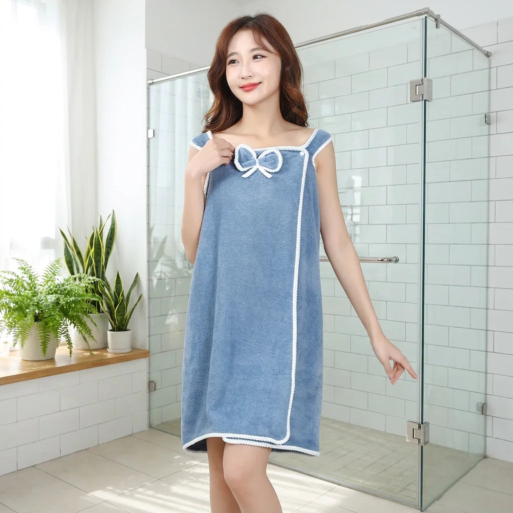 Women's 80*135cm Super Absorbent Microfiber Spa Towel Fast Drying Bathrobe Skirt with Shoulder Strap Solid Color Bath Wrap