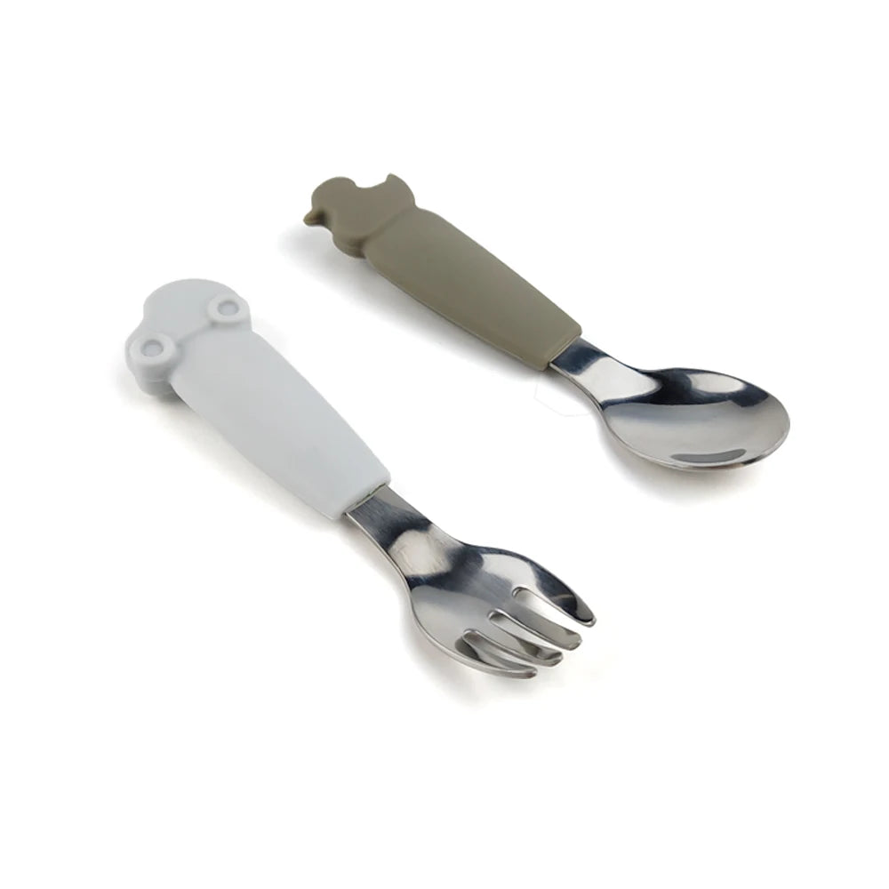 Stainless Steel Silicone BPA Free Kids Children Spoon & Fork Set