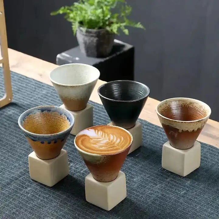 Creative Hand-painted Ceramic Espresso Cup Glazed Tea Cup with Base Rough Pottery Personal Art Water Coffee Cup