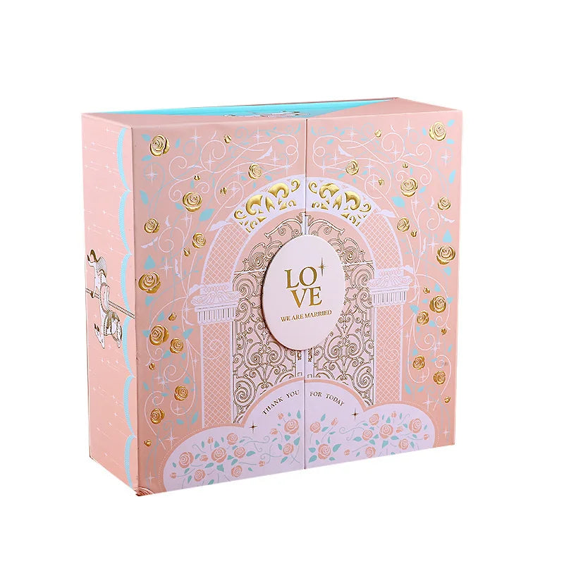 Hot Foil Baby pink Exquisite Elegant Baby Birthday Candy Package Paper Box Valentine's Day  Gift Cardboard Box With Ribbon Bow