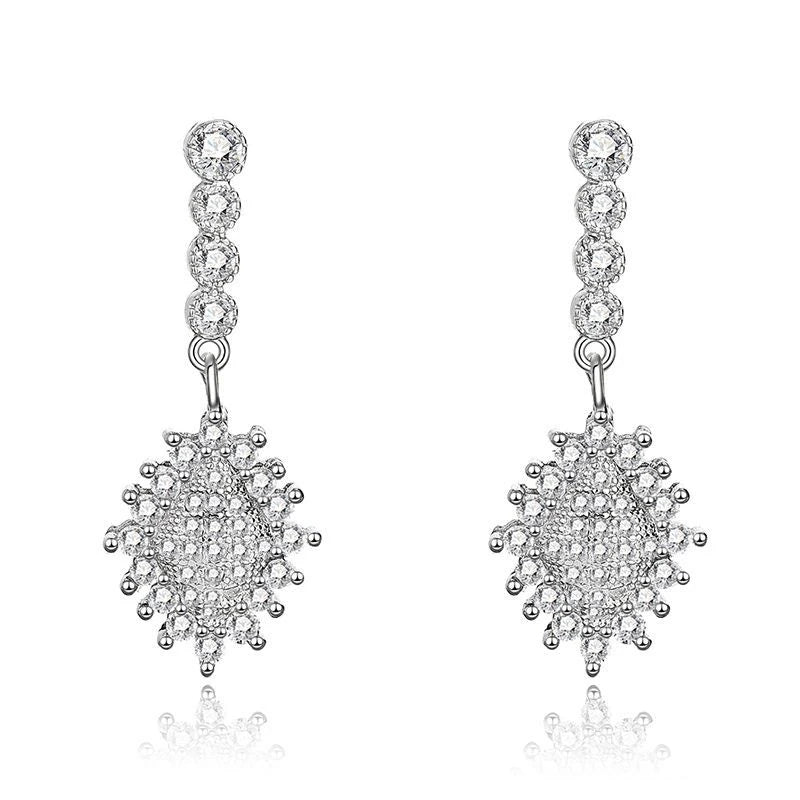 Dainty 925 sterling silver full diamond drop women fashion classic diamond wedding stud earrings