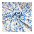 Blue Floral Printed Eco-Friendly 100% Polyester Satin Fabric Soft for Dresses Garments Sleepwear & Accessories for Girls