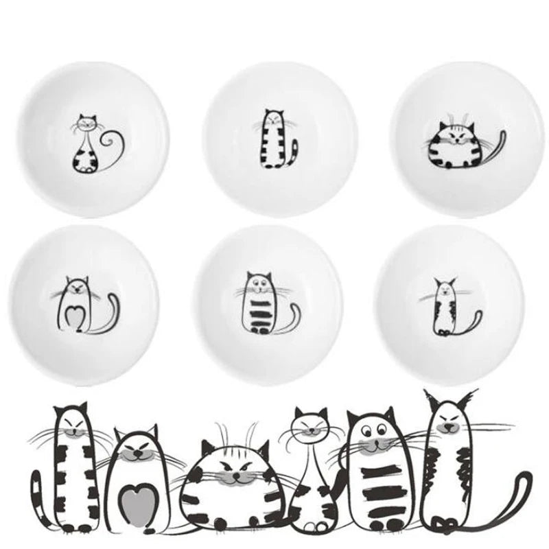 Creative Cute Cat Small Saucer Shape Mini Plate Ceramics Cartoon Dish Creative Snack Plate Salad Dinner Tray Sauce Dish 6pcs/set MegaBDM