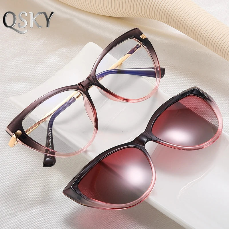 Fashion Polarized Sunglasses  clip on Glasses Women Unisex Magnetic Blue Light Blocking Glasses Frame Retro Clip on Sunglasses
