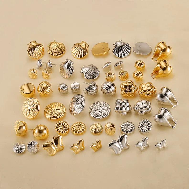 Wholesale Designer Stainless Steel Jewelry Earring Mix Sets Pearl Zircon Flower Shaped Gold PVD Plating for Gift Hoop Earring