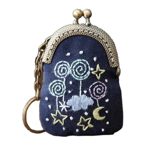 DIY Flower Necklace Mini Embroidery Bag Kit Key Chain Cross Stitch Sets Needlework Swing Craft  Embroidery Key Fram