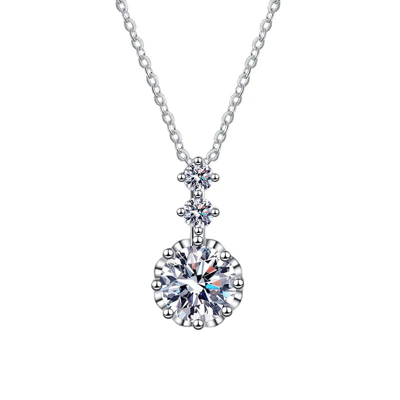 S925 Sterling Silver Moissanite Necklace Classic Style Silver Plated for Wedding Party or Engagement