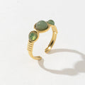 Simple Fashion Jewelry Natural Stone Stainless Steel Aventurine Princess Cut Gold Plated Engagement Rings