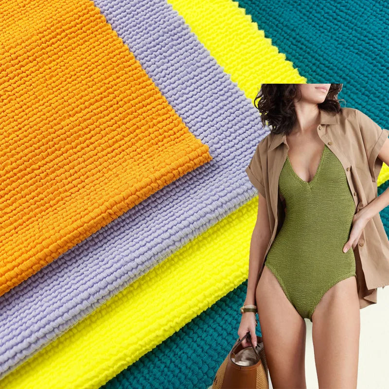 Wholesale Custom Knitting Jacquard Fabric Nylon Spandex Seersucker Fabric for Swimwear Bikini Clothing
