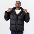 Men's Waterproof Breathable Windproof Hooded Quilted Puffer Jacket Stand Collar Winter Bubble Padded Black Nylon Outdoor Custom