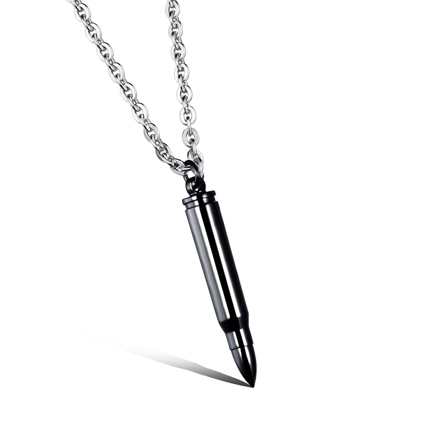 High Quality 316L Stainless Steel Gold Silver Plated Beads Bullet Pendant Necklace Unisex Hip-Hop