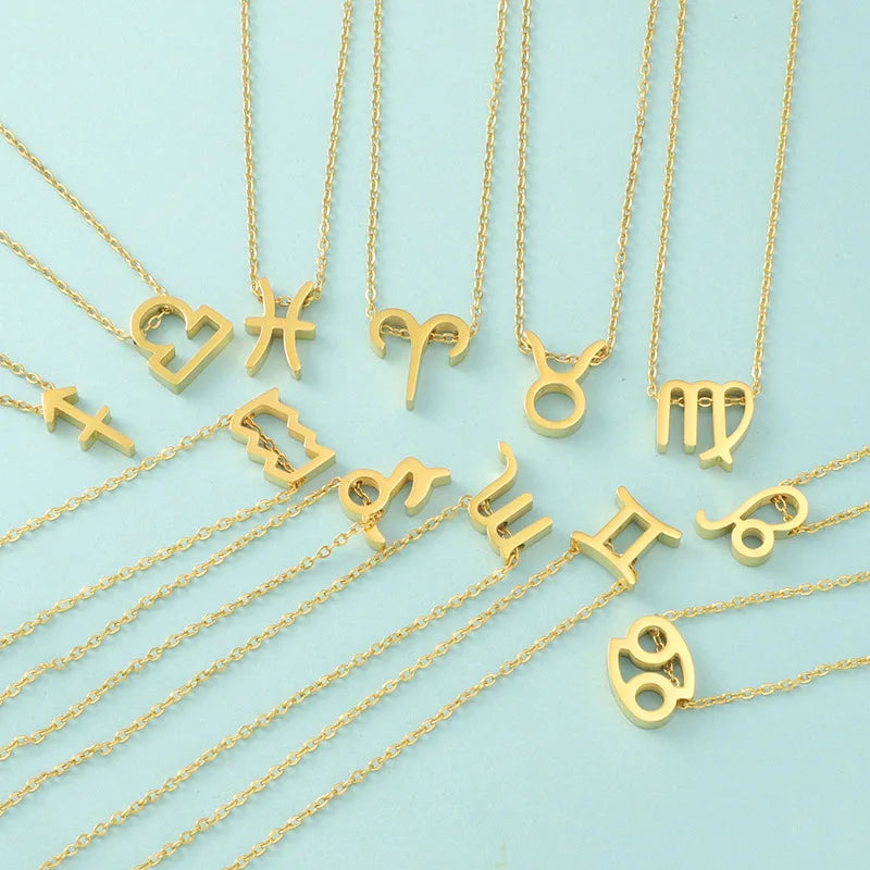 2023 Best Selling 12 Zodiac Signs Pendant Necklace 18K Gold Plated Stainless Steel Charm for Woman