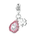 Silver Pitaya Dragon Fruit Four-Leaf Clover Charm Pendant with Zircon Fashion Jewelry for Children Women's Party Gift