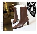 Fashion Designer PU Leather Boots Mid Heel 6 cm Square Heel Short Ankle Boots Comfortable Slip-on Women High Heels Shoes