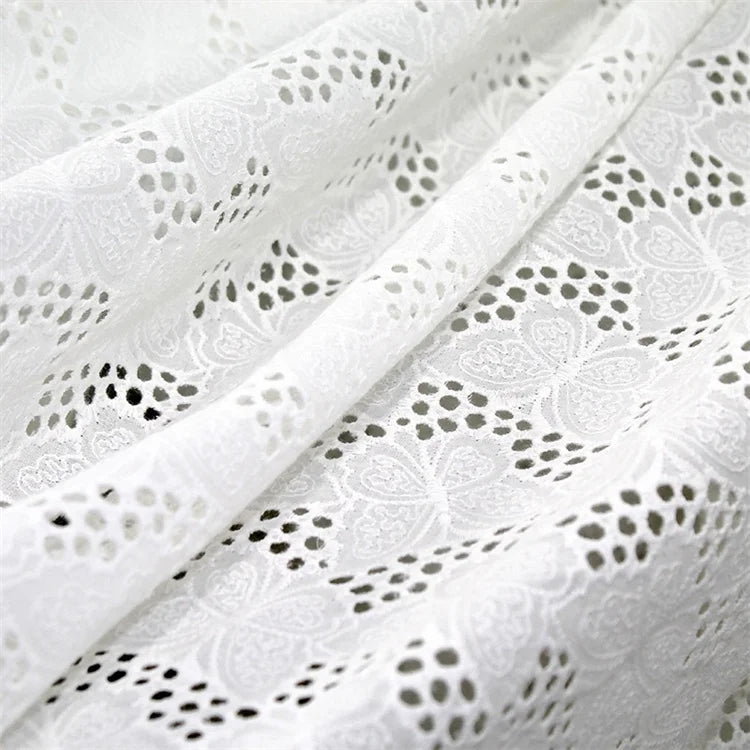 Nigeria's Latest 130cm Wide White Cotton Lace Fabric with Butterfly Embroidery Hollowed-Out for Shoes and Bags