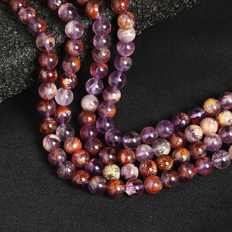 Purple Ghost Beads DIY Natural Crystal Semi-finished Jewelry Accessories Natural Purple Ghost Round Beads