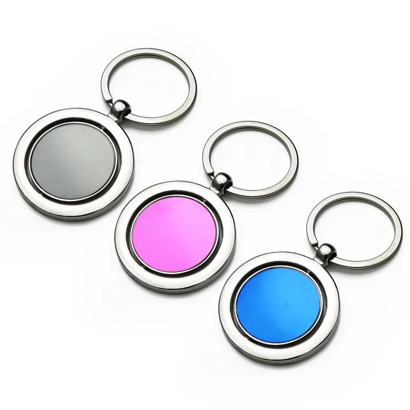 360 Rotation Stainless Steel Metal Car Keychain with Printed Logo Fashionable Blank Hanger Advertising Gifts