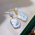 Artistic Baroque Square Double Pearl Earrings 925 Sterling Silver Gold Freshwater Natural Square Baroque Pearls for Parties