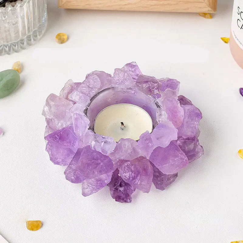 Handmade Natural Amethyst Cluster Quartz Crystal Healing Votive Candle Holder Gemstone Tealight Holder Home Decor Reiki Stone