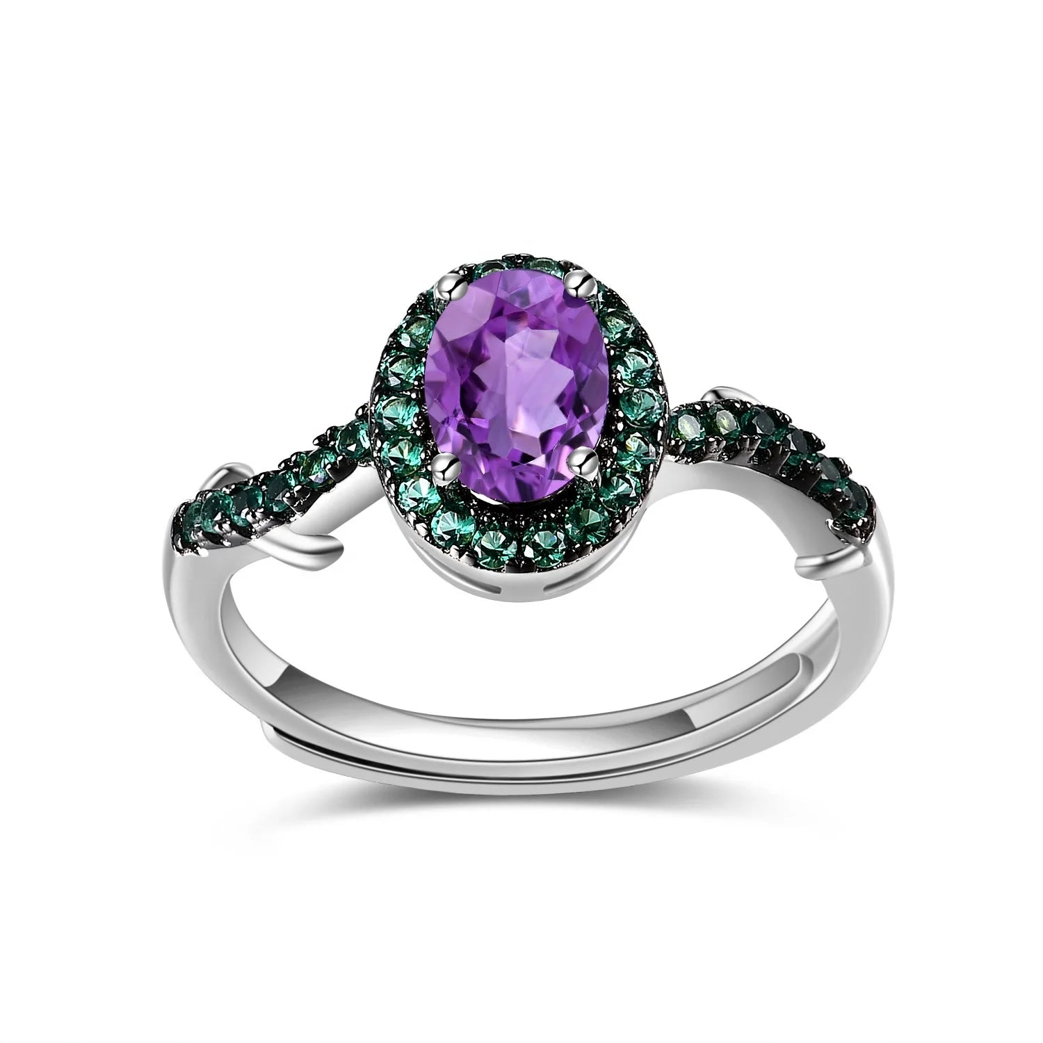 3 Years Plating Lasting Pure Silver Jewellery Natural Amethyst Gemstone Gold Plated Adjustable Silver Ring