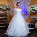 Morili Good Quality off the Shoulder Beaded Appliqued Lace Plus Size Customized Puffy  Cheap Wedding Gowns  MWA515