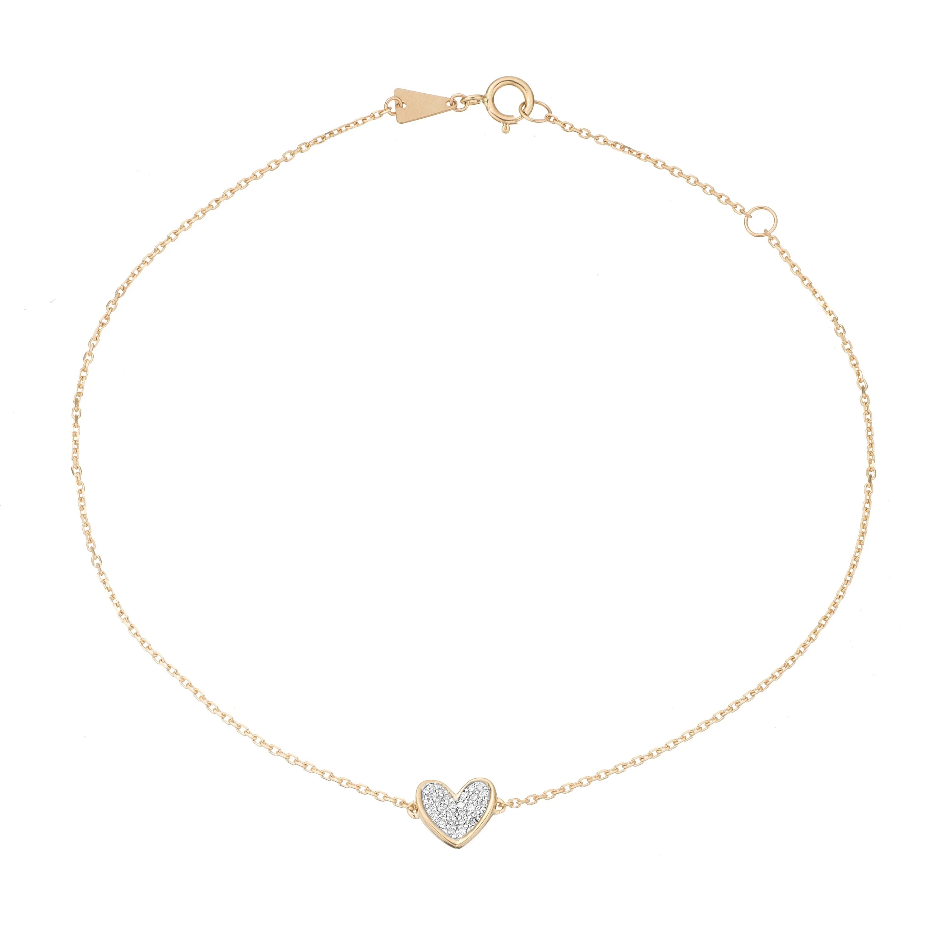 Sweet Tiny Pave Folded Heart Anklet 925 Silver
