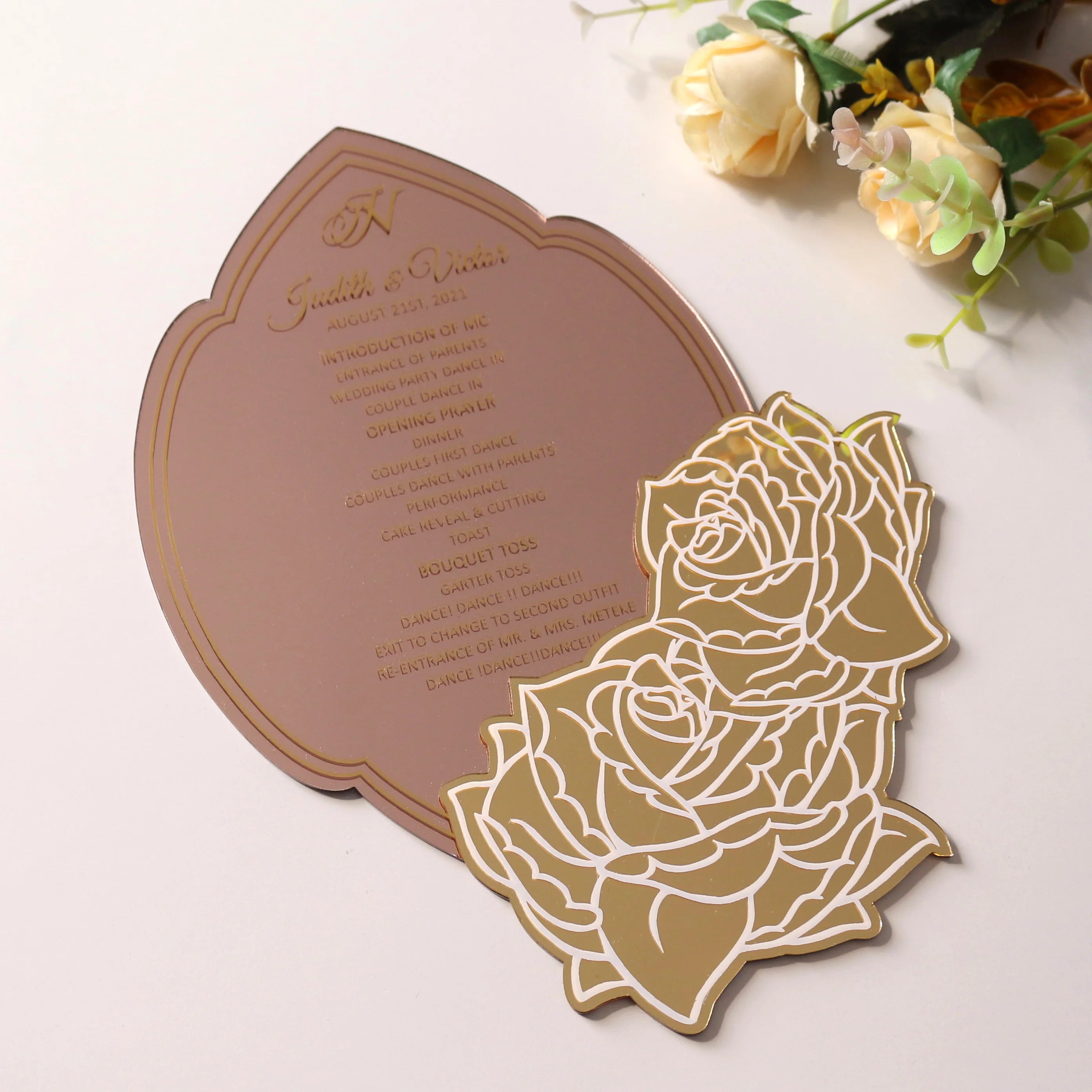 Mirror Floral Customized Gold Foil Printing Acrylic Invitation Menu Birthday Card Acrylic Wedding Invitations