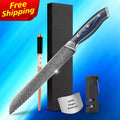 Free Shipping 8 Inch Damascus Steel Kitchen Chef Bread Slice Utility Paring Knives With Blue G10 Mosaic Pin Handle Free logo