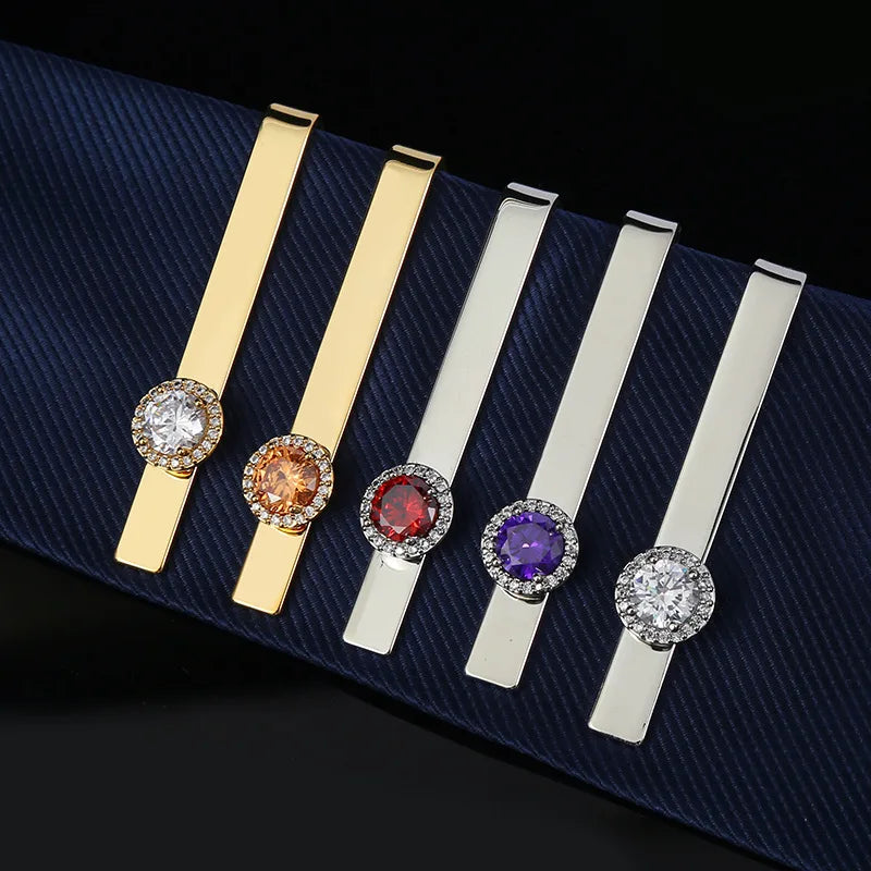 High Quality Zircon Men's Clip on Tie Crystal Tie Pins for Men Accessories 2023 Hot Sale Low Price Clip Tie