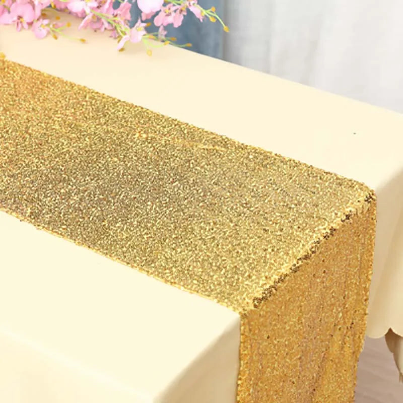 Factory Price 30x120cm Gold Sequin Table Runners of Wedding Polyester/Nylon Fabric Hotel Tablecloth Gold Icon Decoration Banquet
