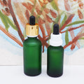 Frosted Green 50ml Empty Glass Serum Bottles with Gold Dropper Lid