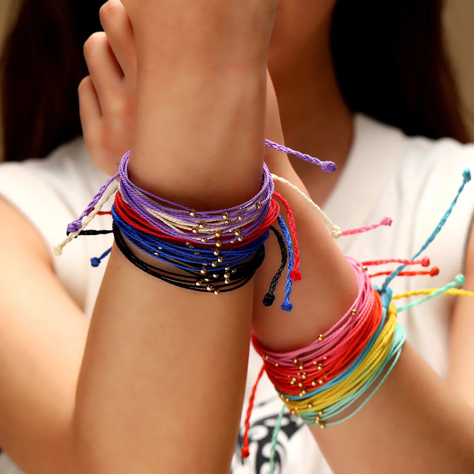 Wholesale Adjustable Woven Friendship Lucky Hand Rope Thread Cord Surf Waterproof Wax String Bracelet