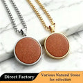 Custom Men's Stainless Steel Goldstone Pendant High Polished Round Gemstone Necklace Tarnish Resistant Box Chain OEM Supported