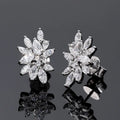 Light Luxury Jewelry Wedding Full Diamond Leaf 925 Sterling Silver Earrings Stud Women Gift