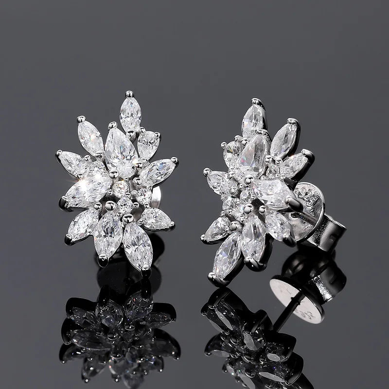 Light Luxury Jewelry Wedding Full Diamond Leaf 925 Sterling Silver Earrings Stud Women Gift