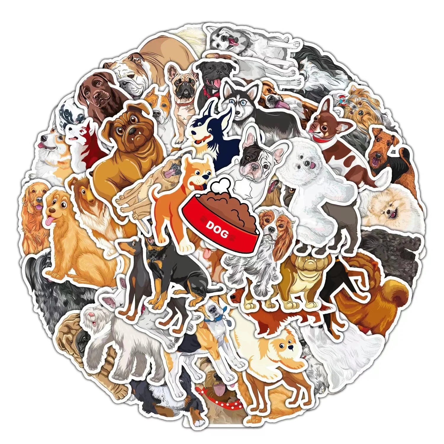 E-50pcs Poodle Realistic Sticker Notebook Guitar Suitcase Decorative Stickers Waterproof Stationery Ideas