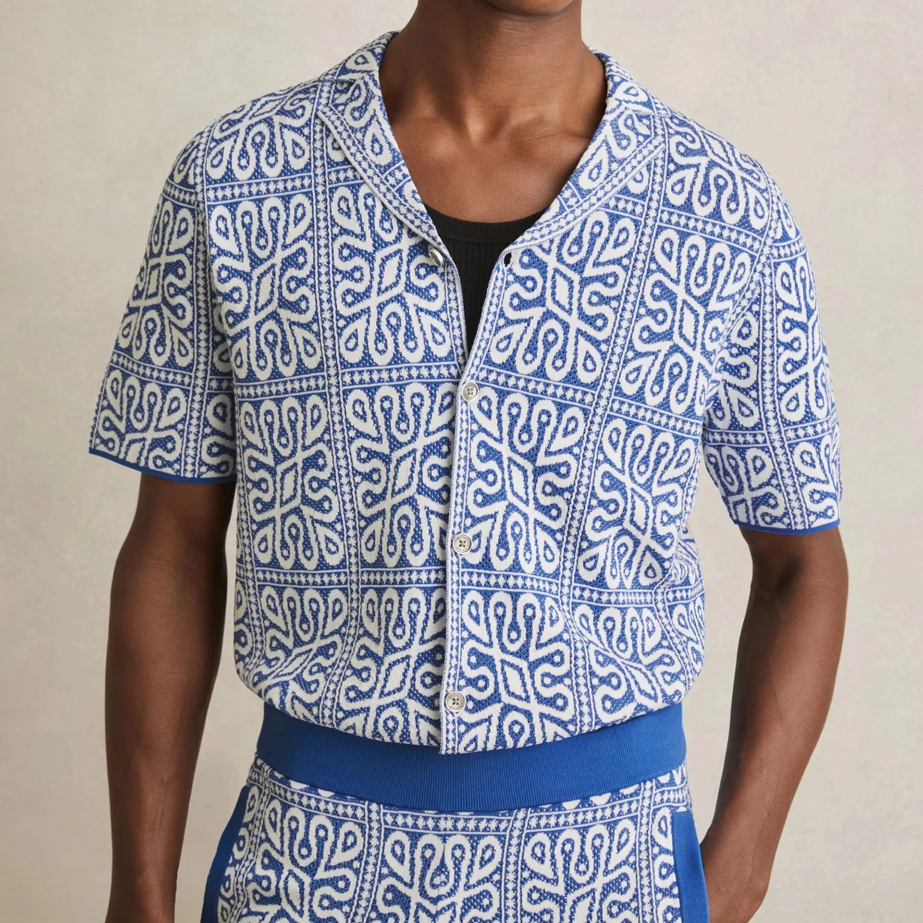 Custom Design Logo Summer Pullover Top  Crochet Polo T-shirt Short Sleeve Casual Fashion Jacquard  Knitwear Men Knitted Shirts