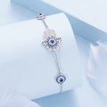 925 Sterling Silver Hamsa Hand Bracelet with Guard Chain for Women Adjustable Evil Eye Bracelet Birthday Mothers Day Gift BSB140
