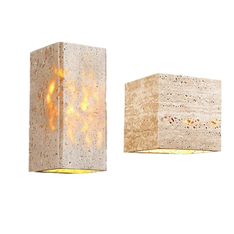HZX Modern Nordic LED Wall Lamp Travertine Stone Design Silver Bedroom Home Decor Bedside Lighting Small Surface Candle