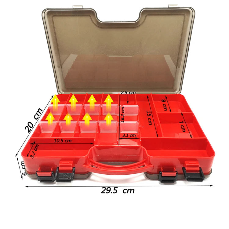 Fishing Tackle Box 29.5cm Double-Sided with Removable Dividers Fishing Lure Tray Waterproof Seal Sun Protection Storage Box