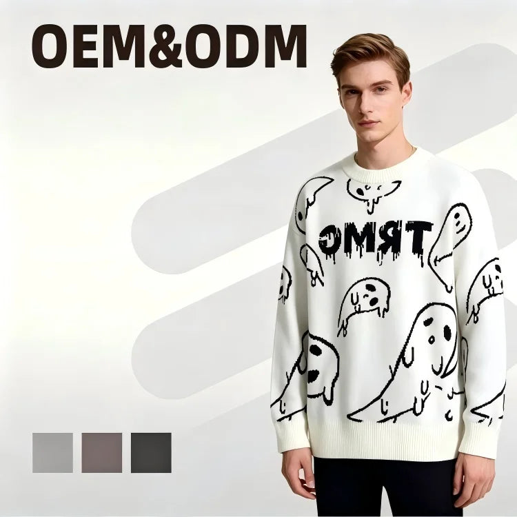 Men's Sweater Jacquard Designers Sweaters Men Crew Neck Cotton Plus Size Pullover Sweaters