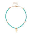 Wholesale Zinc Alloy Gold Plated Turquoise Color Rice Beads Short Necklaces Shell Charm Bohemian Summer Beach Handmade Dainty