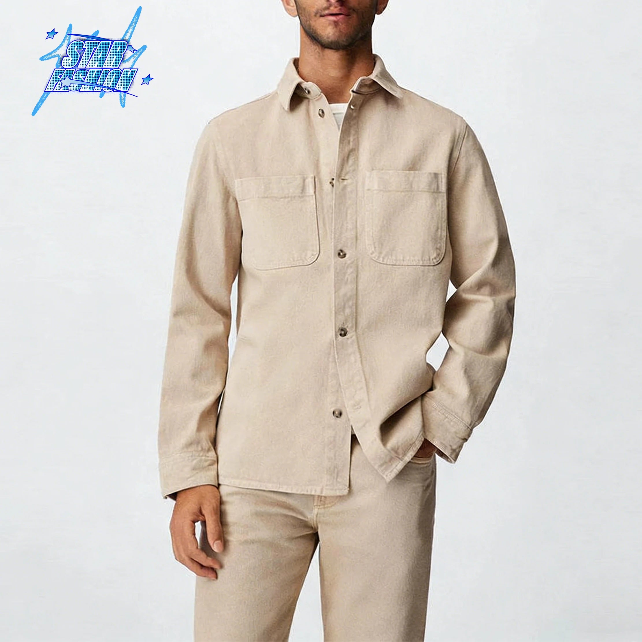 Custom Logo Cotton Men Plus Size New Design Men Long Sleeve Overshirt Designer Solid Color Shirt for Men